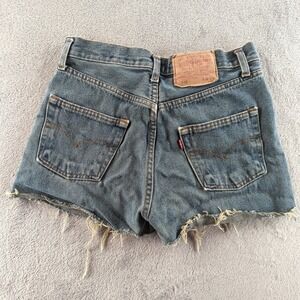 Vintage 80s Levis 501 Jean Shorts 30 (Fits 28) Blue Faded Cut Off Button Fly USA
